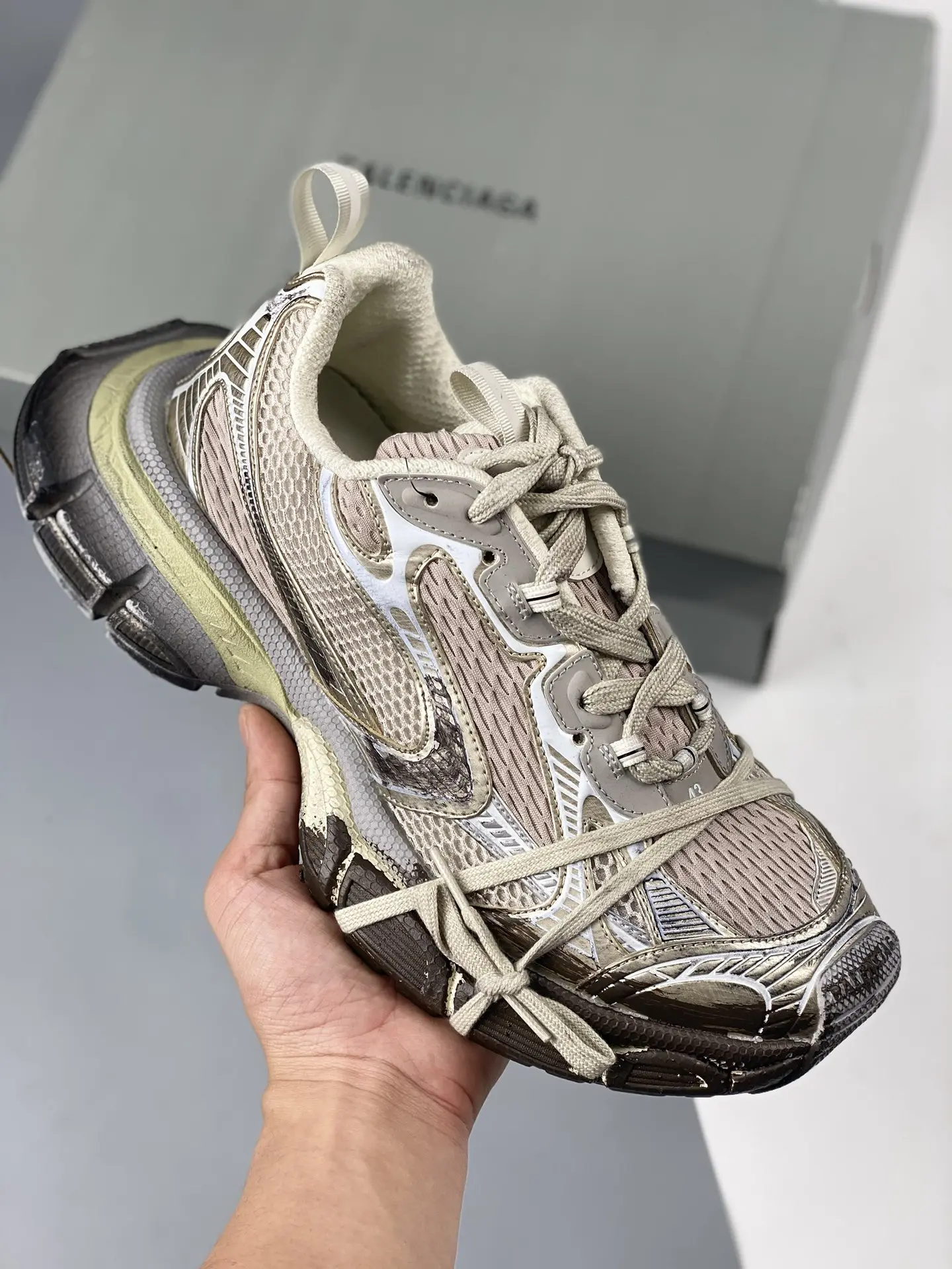 YASSW | Balenciaga Distressed-mesh Beige/Silver Runner Sneakers Review